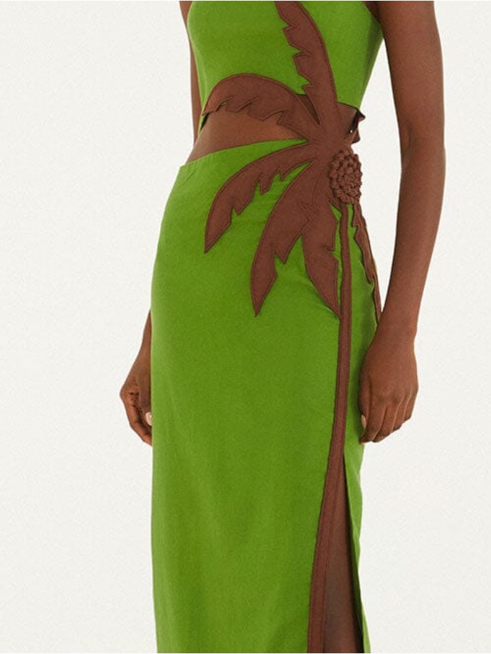 Nwt Farm Rio Green 3d Palm Tree Cut-Out Midi Dress